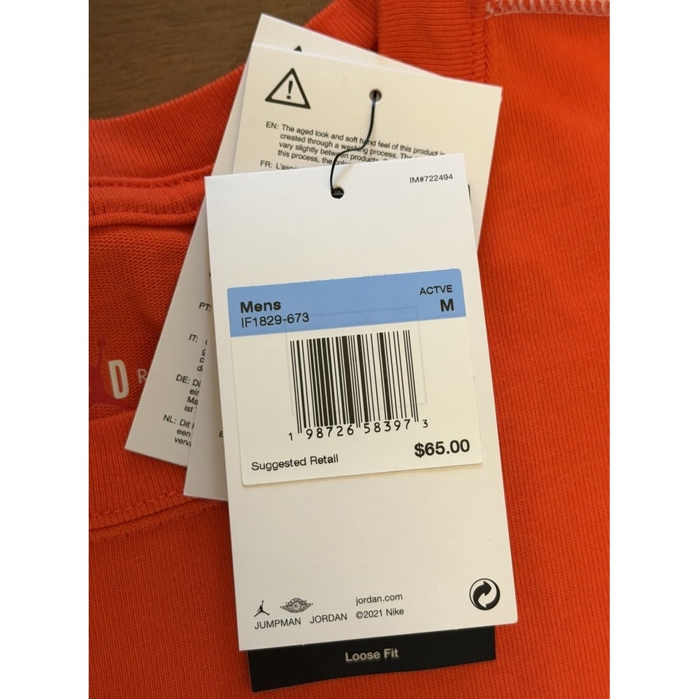 Jordan Flight Heavyweight Long Sleeve Crew T-Shirt Orange IF1829-673 Mens Medium - Picture 8 of 11